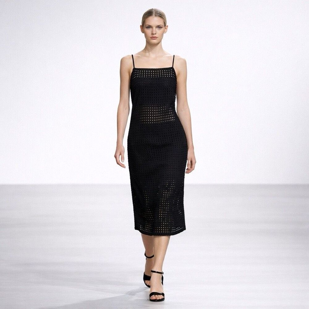 Walter Baker Black Midi Dress Square Neckline Spaghetti Strap Women’s 2